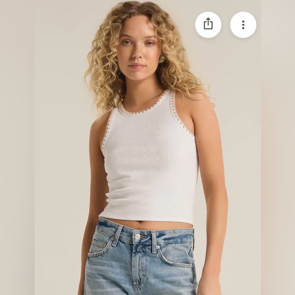 Z Supply Avril Rib Whipstitch Edge White Tank Top, Size M, NWOT